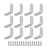 Belvanr Winkelverbinder 12 Stück Flachverbinder Brackets Winkelverbinder 90 Grad Winkel Klammern Edelstahl Flachverbinder mit 48 Schrauben,für Tabelle Stuhl Bücherregal (Silber)