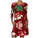 IFOUNDYOU Weihnachten Kleid Damen Hirsch-Muster Swing Tunikakleid Winter Langarm Winterkleid Elegant A Linien Sweatkleid Damenkleid mit Taschen Festlich Lose Mini Sexy Weihnachtsk