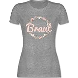 JGA Junggesellenabschied Frauen - Braut Blumenkranz rosa - M - Grau meliert - JGA Accessoires Frauen - L191 - Tailliertes Tshirt für Damen und Frauen T-S