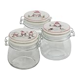 3er Set Glas Vorratsgläser Wichtel mit Schlittschuhen sortiert 11x11