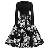 Damen Kleid Weihnachten Halloween Kostüm Frauen Herbst Winter Teenager Mädchen Prinzessin Langarm Druck Vintage Kleid Fasching Abend Party Clubbing Karneval Cosplay Eleganten Swing Kleider Geschenk