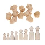 P Prettyia 12er Pack Bemalbar DIY Holzfiguren Figurenkegel Spielfiguren Krippenfiguren UND 10 PCS Holz Waldorf Eicheln Basteln Set Hochzeit Geburtstag Dek