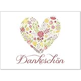 15 x Dankeskarten mit Umschlag - Herz aus Blumen - Danksagungskarten, Danke sagen, nach Hochzeit, Geburt, Baby, Taufe, Geburtstag, Kommunion, Konfirmation, Jugendw