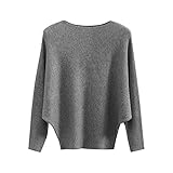 Damen Pullover, Leicht, übergroß, Fledermausätmel, Strickpullover Schulterfrei Langarmshirt Oversize Strickpulli Casual Oberteile Tops Longshirt Tshirt Langarm Bluse Tunika Viele Farben One Size M-L