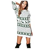 AGOUWUCHE Damen Pullover Sweater Herbst Winter Rundhals Langarm Weihnachtsdruck Minikleid Casual Sweatshirt Pulli Elegant Jumper Tunika Ob