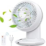 Ventilator Leise Turbo-Ventilator,Tischventilator mit 360°Schüttelkopf 4 Geschwindigkeiten 3D Luftumwälzer mit Fernbedienung Luftzirkulator 8h Timer Lüfter 3 Modi Raumventilator für Wohnzimmer Bü