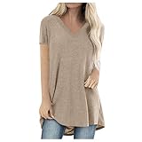 LUOBOTOU Herren Langarmshirt Damen Oberteile Sexy Rippshirt Damen Kurzarm Blusenkragen Einsatz Lockeres Top Damen (Khaki-H,4XL)