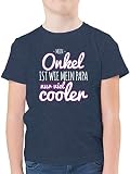 Statement Sprüche Kinder - Mein Onkel ist wie Mein Papa nur viel Cooler lila - 140 (9/11 Jahre) - Dunkelblau Meliert - Onkel Tshirt Kind - F130K - Kinder Tshirts und T-Shirt für Jung