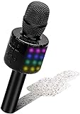 Karaoke Mikrofon Kinder, BONAOK Drahtloses Bluetooth Karaoke Mikrofon, mit Steuerbaren LED-Leuchten, für Geburtstag Party Kindergeschenk, KTV Mikrofon Player für Android,für iPhone,für iPad (Schwarz)