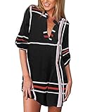 ZANZEA Damen V-Ausschnitt Langarm Blusen Karierte Hemd Oversize Shirts Lose Gestreift Tops 04-schwarz 44 EU