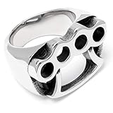 Schmuck-Checker Herren Ring aus Edelstahl Massiver Schlagring silber hochwertig Outlaw Gangster Brass Knuckle Männer Geschenk (62 (19.7))