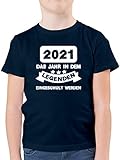 Schulkind Einschulung und Schulanfang - 2021 Das Jahr in dem Legenden eingeschult Werden weiß - 128 (7/8 Jahre) - Dunkelblau - einschulungs Tshirt - F130K - Kinder Tshirts und T-Shirt für Jung