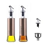 MHtech 300ml Edelstahl Sichtbare Cruet Essig Öl Dispenser Flasche mit Hebel Release Ausgießer für Öl,Essig. Staub- und auslaufsicher Küchengerät (300ml + 2 Stück)