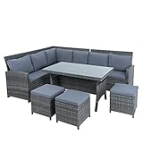 ESTEXO Polyrattan Lounge Set in luxuriöser Optik bestehend aus 1 Couch, 3 Hockern und 1 Tisch, inklusive Sitzpolster, g