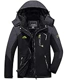 KEFITEVD Skijacke Herren Wasserdicht Atmungsaktiv Snowboardjacke Winter Warm Ski Jacke Herrenjacke Gefüttert Winterparka Snowboard Fleece Jacke mit Kapuze Schwarz-grau XL