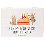 Mr. & Mrs. Panda Kiste, Erinnerungsbox, 22x15cm Holzkiste 18. Geburtstag Mäuse Kuchen mit Spruch - Farbe Weiß