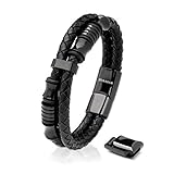 SERASAR Armband Herren Leder Schwarz 20cm - Herren-Armband Männer-Armband Leder-Armreif Herren-Lederband Herrenarmreif Armschmuck Leder-Schmuck Herrenschmuck Flecht-Armband Geschenk-Idee für I