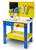 wuuhoo® Kinder-Werkbank Woody inkl. Werkzeug - Kinderwerkbank aus Holz, farbenfrohes Holzspielzeug, mobile Werkzeugbank mit Holzwerkzeug und Schraubtsock - Spielzeug fü