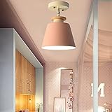 Chao Zan Vintage LED Deckenleuchten, Metall Lampenschirm Deckenlampe Semi-Flush Mount Pendelleuchte Wohnzimmerlampe Kinderzimmer Esszimmer Küche Flur Deko E27(Rosa）