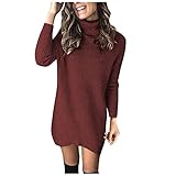 Alwayswin Damen Herbst/Winter Pullover Kleid Rollkragen Strickkleid Elegant Einfarbig Minikleid Partykleid Langarm Stricken Pulloverkleid Mode Winterkleid Pullover Freizeitk