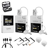 Drahtloses Mikrofon, Comica BoomX-D2 2.4G kompakte drahtlose Mikrofonsystem mit 2 Sender und 1 Empfänger, Lav Mic für Smartphone Kamera Podcast Interview YouTube Facebook Live-Stream(Weiß)