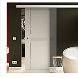 Made in Germany Glasschiebetür Levidor SoftClose EasySlide 90x205 cm in ESG-Milchglas mit Idea-Design (I) Levidor® komplett. Laufschiene und Muschelgriffen, Schiebetür aus Glas für Innenb