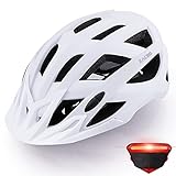Zacro Fahrradhelm mit Rücklicht - CE Zertifiziert Bike Helmet mit Auswechselbaren Innenfutter und Abnehmbarer Sonnenblende, Verstellbar Mountainbike Helm 54-63cm für Herren Damen, Weiß