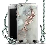 DeinDesign Carry Case kompatibel mit Huawei P8 Lite 2017 Hülle mit Band Handykette zum Umhängen hellgrün Glitzer Look Marmor E