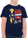 Feuerwehrmann Sam Jungen - Sam eilt zur Rettung - Scribble - 104 (3/4 Jahre) - Dunkelblau - Spruch - F130K - Kinder Tshirts und T-Shirt für Jung