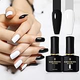 BORN PRETTY UV Gel Nagellack Set, 2 Flaschen Schwarz Weiß Farbe UV Nagellack Solid Color, Tränken weg Nail Art G
