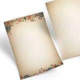 Logbuch-Verlag 25 Blatt Briefpapier Vintage Blumen beige rosa blau A4 - auf alt gemacht Boho Nostalgie Druckerpapier Motivpapier zum Bedruck