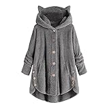 Deloito Fleecejacke Frauen Fleece Wintermantel Einfarbig Lang Teddy Mantel Weich Plüsch Hoodie Cardigan Warme Fleece Kapuzenjacke Coat mit Knopfleiste Winterjacke Plüsch Sweatjacke mit Kap