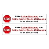 2 Aufkleber - Bitte keine Werbung und keine kostenlosen Zeitungen, 140 x 30 mm - Vinyl in w