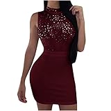 Partykleid Damen Sexy Solid Hight Taille Split Ärmelloses Pailletten Mesh Minikleid Nachtclub Party Cocktailkleid Paillettenk