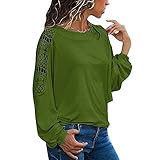 Langarmshirt Damen Oberteile Aushöhlen Longshirt Rundhals Casual Lose Einfarbig Blusen Tuniken Mode Shirts Lang Tops für Teenager M