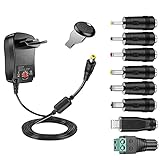 JeoPoom Universal Netzteil, 12W Universal AC/DC Adapter Schaltnetzteil, mit 8 Abnehmbar DC Stecker, für 3V/4.5V/5V/6V/7.5V/9V/12V Haushaltselektronik, Tablet, BT-Lautsprecher, Max 1.2