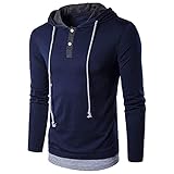 Herren Pullover Tops Casual Langarm Hoodie Kordelzug Pullover Kragenloses Hemd Kordelzug T-Shirts Ob