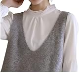 HKDFFC Damen Pullover Weste Ärmellos Kurz Pullover Pullover Gilets Einfarbig Herbst Winter Lose V-Ausschnitt Strick Tank Tops für Moderne Damen Mädchen Warmer Weicher Mantel,Grau,L