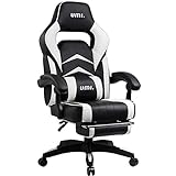 Amazon Brand - Umi Gaming Stuhl, Bürostuhl mit Fußstütze und Lendenkissen, höhenverstellbare Schreibtischstuhl, drehbar, ergonomisch, 90-135° Neigungswinkel, bis 150kg belastbar, schwarz-weiß