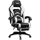 Amazon Brand - Umi Gaming Stuhl, Bürostuhl mit Fußstütze und Lendenkissen, höhenverstellbare Schreibtischstuhl, drehbar, ergonomisch, 90-135° Neigungswinkel, bis 150kg belastbar, schwarz-weiß