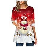 Lomelomme Weihnachtspullover Damen Weihnachten Bedrucktes Langarm Beiläufiges T-Shirt Top Damen Weihnachts Hoodie Weihnachten Kleider Festival Weihnachtskleid Christmas Sweater Jumper X