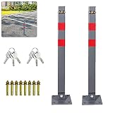 Lospitch Parkplatzsperre Stahl Klappbare Parkpfosten Absperrpfosten Parkplatzsperren mit 3 Schlüssel und Reflexstreifen Robust Standfuß Sperrpfosten Set (2 Stück)
