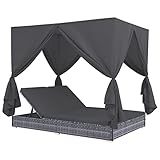 vidaXL Sonnenliege mit Vorhängen Gartenliege Lounge Doppelliege Relaxliege Sonnenbett Doppelbett Gartenmöbel Liege Liegestuhl Poly Rattan G