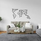 KESTEX Wandbild XL Origami Welt Karte schwarz 66 x 85 cm Wand DEKO Geometrische Metallkunst Schwarz Weltkarte Wanddeko Worldmap Navi Abstrak