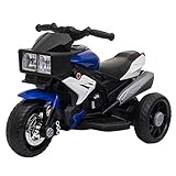 HOMCOM Elektrofahrzeug Kindermotorrad Kinderfahrzeug mit Musik und Beleuchtung Elektro-Dreirad mit Akku 3-6 Jahre Stahl Blau+Weiß 86x42x52