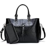 YIZICHOO Damen Umhängetaschen Frau Handtaschen Lack PU-Leder Elegant Tote Schultertaschen YIDE87309 Schw