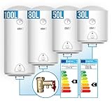 Aquamarin® Elektro Warmwasserspeicher - 2 kW, Größenwahl 30,50,80,100 Liter, 1500W Heizleistung und Thermometer, Sicherheitsventil, Magnesiumanode - Boiler, Wasserboiler, Warmwasserb