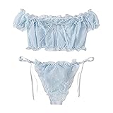 Huihong Damen Spitze Sexy Pure Erotic Dessous Split Bikini Sexy Dessous Set (XL, Hellblau)