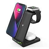 Kabelloses Ladegerät, 2021 Kabellose Ladestation 3 in 1 Qi Ladegerät für Apple Watch 2/3/4/5/SE/6 Airpods 2/pro iPhone 13/12/11/11 Pro/11 Pro Max/XS Max/XS/XR/8/8+ Samsung S10 S9 S8 S7 (Black)