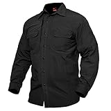 MAGCOMSEN Herren Outdoor Hemd Militär Armee Shirt Lange Ärmel Hemd für Männer Sporthemd Leicht Funktionshemd Schnell Trocken Hemd Atmungsaktiv Freizeithemd Schwarz XL